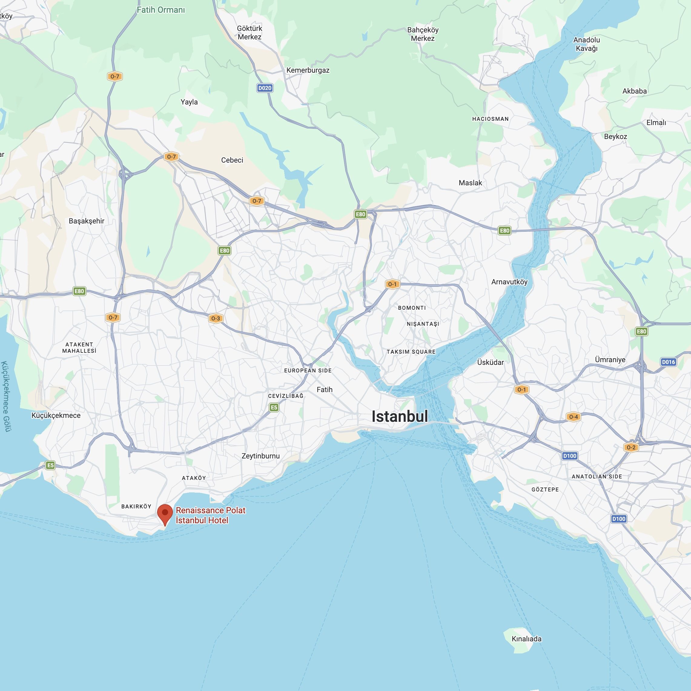 Map view of Istanbul coastline